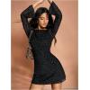 imageMakeMeChic Womens Leopard Print Dress Y2k Backless Mesh Bell Sleeve Mini Cheetah Print DressBlack Glitter