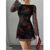 imageMakeMeChic Womens Leopard Print Dress Y2k Backless Mesh Bell Sleeve Mini Cheetah Print DressBlack Heart Print