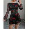 imageMakeMeChic Womens Leopard Print Dress Y2k Backless Mesh Bell Sleeve Mini Cheetah Print DressBlack Heart Print