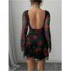 imageMakeMeChic Womens Leopard Print Dress Y2k Backless Mesh Bell Sleeve Mini Cheetah Print DressBlack Heart Print