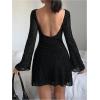 imageMakeMeChic Womens Leopard Print Dress Y2k Backless Mesh Bell Sleeve Mini Cheetah Print DressBlack Leopard
