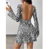 imageMakeMeChic Womens Leopard Print Dress Y2k Backless Mesh Bell Sleeve Mini Cheetah Print DressBlack and White