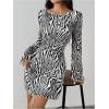 imageMakeMeChic Womens Leopard Print Dress Y2k Backless Mesh Bell Sleeve Mini Cheetah Print DressBlack and White