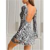 imageMakeMeChic Womens Leopard Print Dress Y2k Backless Mesh Bell Sleeve Mini Cheetah Print DressBlack and White