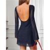 imageMakeMeChic Womens Leopard Print Dress Y2k Backless Mesh Bell Sleeve Mini Cheetah Print DressBlue Striped