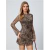 imageMakeMeChic Womens Leopard Print Dress Y2k Backless Mesh Bell Sleeve Mini Cheetah Print DressBrown Tiger Print