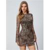 imageMakeMeChic Womens Leopard Print Dress Y2k Backless Mesh Bell Sleeve Mini Cheetah Print DressBrown Tiger Print