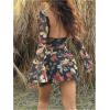 imageMakeMeChic Womens Leopard Print Dress Y2k Backless Mesh Bell Sleeve Mini Cheetah Print DressFloral Print
