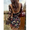 imageMakeMeChic Womens Leopard Print Dress Y2k Backless Mesh Bell Sleeve Mini Cheetah Print DressFloral Print