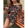 imageMakeMeChic Womens Leopard Print Dress Y2k Backless Mesh Bell Sleeve Mini Cheetah Print DressFloral Print