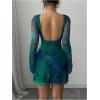 imageMakeMeChic Womens Leopard Print Dress Y2k Backless Mesh Bell Sleeve Mini Cheetah Print DressGreen Tie Dye