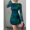 imageMakeMeChic Womens Leopard Print Dress Y2k Backless Mesh Bell Sleeve Mini Cheetah Print DressGreen Tie Dye