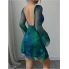 imageMakeMeChic Womens Leopard Print Dress Y2k Backless Mesh Bell Sleeve Mini Cheetah Print DressGreen Tie Dye