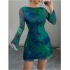 imageMakeMeChic Womens Leopard Print Dress Y2k Backless Mesh Bell Sleeve Mini Cheetah Print DressGreen Tie Dye