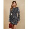 imageMakeMeChic Womens Leopard Print Dress Y2k Backless Mesh Bell Sleeve Mini Cheetah Print DressGrey