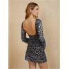 imageMakeMeChic Womens Leopard Print Dress Y2k Backless Mesh Bell Sleeve Mini Cheetah Print DressGrey