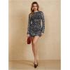 imageMakeMeChic Womens Leopard Print Dress Y2k Backless Mesh Bell Sleeve Mini Cheetah Print DressGrey