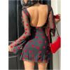 imageMakeMeChic Womens Leopard Print Dress Y2k Backless Mesh Bell Sleeve Mini Cheetah Print DressHeart Print Black