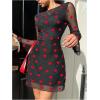 imageMakeMeChic Womens Leopard Print Dress Y2k Backless Mesh Bell Sleeve Mini Cheetah Print DressHeart Print Black