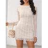 imageMakeMeChic Womens Leopard Print Dress Y2k Backless Mesh Bell Sleeve Mini Cheetah Print DressLace White