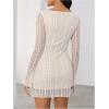 imageMakeMeChic Womens Leopard Print Dress Y2k Backless Mesh Bell Sleeve Mini Cheetah Print DressLace White