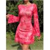 imageMakeMeChic Womens Leopard Print Dress Y2k Backless Mesh Bell Sleeve Mini Cheetah Print DressPink