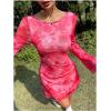 imageMakeMeChic Womens Leopard Print Dress Y2k Backless Mesh Bell Sleeve Mini Cheetah Print DressPink