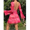 imageMakeMeChic Womens Leopard Print Dress Y2k Backless Mesh Bell Sleeve Mini Cheetah Print DressPink