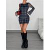 imageMakeMeChic Womens Leopard Print Dress Y2k Backless Mesh Bell Sleeve Mini Cheetah Print DressPlaid Blue