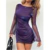 imageMakeMeChic Womens Leopard Print Dress Y2k Backless Mesh Bell Sleeve Mini Cheetah Print DressPurple