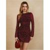 imageMakeMeChic Womens Leopard Print Dress Y2k Backless Mesh Bell Sleeve Mini Cheetah Print DressRed