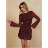 imageMakeMeChic Womens Leopard Print Dress Y2k Backless Mesh Bell Sleeve Mini Cheetah Print DressRed