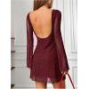 imageMakeMeChic Womens Leopard Print Dress Y2k Backless Mesh Bell Sleeve Mini Cheetah Print DressRed Striped
