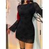 imageMakeMeChic Womens Leopard Print Dress Y2k Backless Mesh Bell Sleeve Mini Cheetah Print DressSolid Black