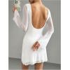 imageMakeMeChic Womens Leopard Print Dress Y2k Backless Mesh Bell Sleeve Mini Cheetah Print DressSolid White