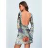 imageMakeMeChic Womens Leopard Print Dress Y2k Backless Mesh Bell Sleeve Mini Cheetah Print DressTie Dye Green