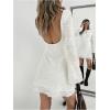 imageMakeMeChic Womens Leopard Print Dress Y2k Backless Mesh Bell Sleeve Mini Cheetah Print DressWhite