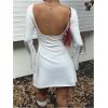 imageMakeMeChic Womens Leopard Print Dress Y2k Backless Mesh Bell Sleeve Mini Cheetah Print DressWhite B