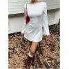 imageMakeMeChic Womens Leopard Print Dress Y2k Backless Mesh Bell Sleeve Mini Cheetah Print DressWhite B