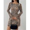 imageMakeMeChic Womens Leopard Print Dress Y2k Backless Mesh Bell Sleeve Mini Cheetah Print DressZebra Brown