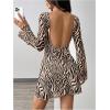 imageMakeMeChic Womens Leopard Print Dress Y2k Backless Mesh Bell Sleeve Mini Cheetah Print DressZebra Brown