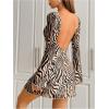 imageMakeMeChic Womens Leopard Print Dress Y2k Backless Mesh Bell Sleeve Mini Cheetah Print DressZebra Brown