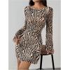 imageMakeMeChic Womens Leopard Print Dress Y2k Backless Mesh Bell Sleeve Mini Cheetah Print DressZebra Brown