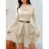 imageMakeMeChic Womens Long Sleeve Mock Neck Mini Dress Ruffle Hem A Line Short DressesApricot