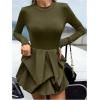 imageMakeMeChic Womens Long Sleeve Mock Neck Mini Dress Ruffle Hem A Line Short DressesArmy Green