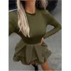 imageMakeMeChic Womens Long Sleeve Mock Neck Mini Dress Ruffle Hem A Line Short DressesArmy Green