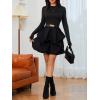 imageMakeMeChic Womens Long Sleeve Mock Neck Mini Dress Ruffle Hem A Line Short DressesBlack