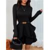 imageMakeMeChic Womens Long Sleeve Mock Neck Mini Dress Ruffle Hem A Line Short DressesBlack