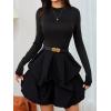 imageMakeMeChic Womens Long Sleeve Mock Neck Mini Dress Ruffle Hem A Line Short DressesBlack