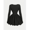 imageMakeMeChic Womens Long Sleeve Mock Neck Mini Dress Ruffle Hem A Line Short DressesBlack B